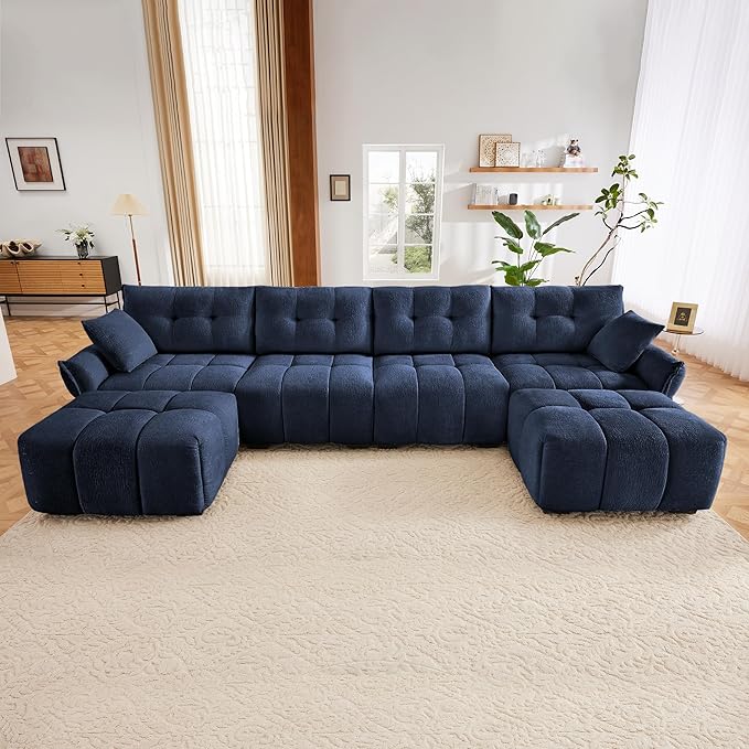 Modern Chenille Fabric 4-Seat Sofa w/Two Ottoman+2 Pillows, Premium Upholstery - Image 3