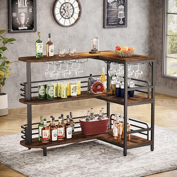 Tribesigns L-Shaped Home Bar Unit, 3 Tier Liquor Table - Image 4