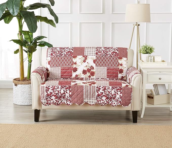 Great Bay Home Patchwork Scalloped Printed Furniture Protector Stain Resistant - Image 2