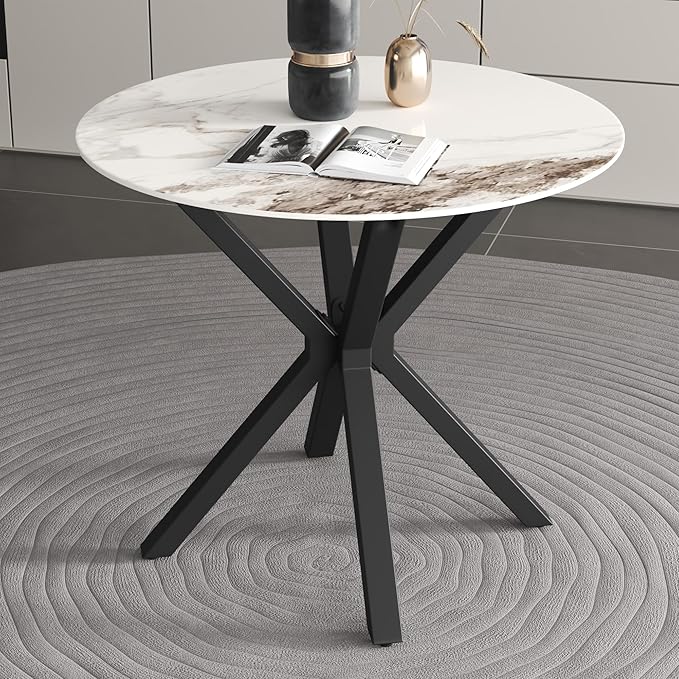 Round Faux Marble Dining Table Modern 32 Inch Kitchen Table by Goldfan