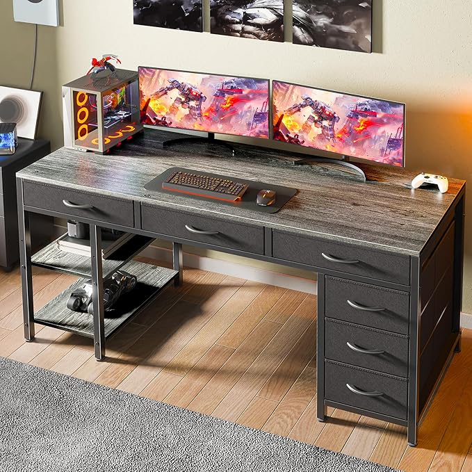 Huuger Computer Desk with 6 Drawers, 47 Inch Office Desk with Shelves, - Image 7