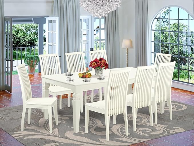East West Furniture LGIP9-LWH-W 9 Piece Dining Table Set Includes a Rectangle - Image 2