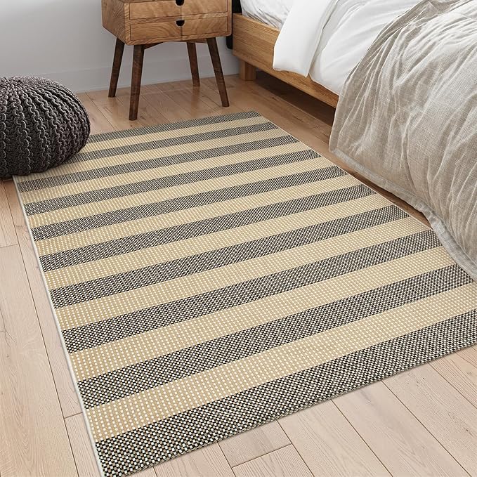 OJIA Washable Outdoor Rug 4'x6', Cotton Woven Outdoor Patio Rug Tan Front Porch - Image 7