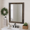YOSHOOT Farmhouse Bathroom Mirror, Rustic Wooden Framed Mirror, Wood Vanity by YOSHOOT