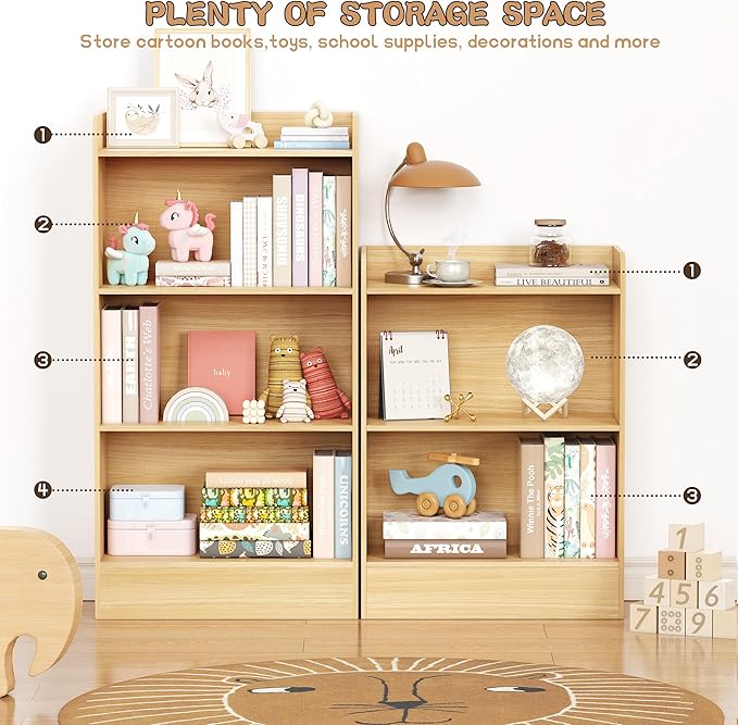 Lkeiyay Kids Bookshelf, Wooden Storage Shelf Organizer, 4-Tier Montessori Kids - Image 4