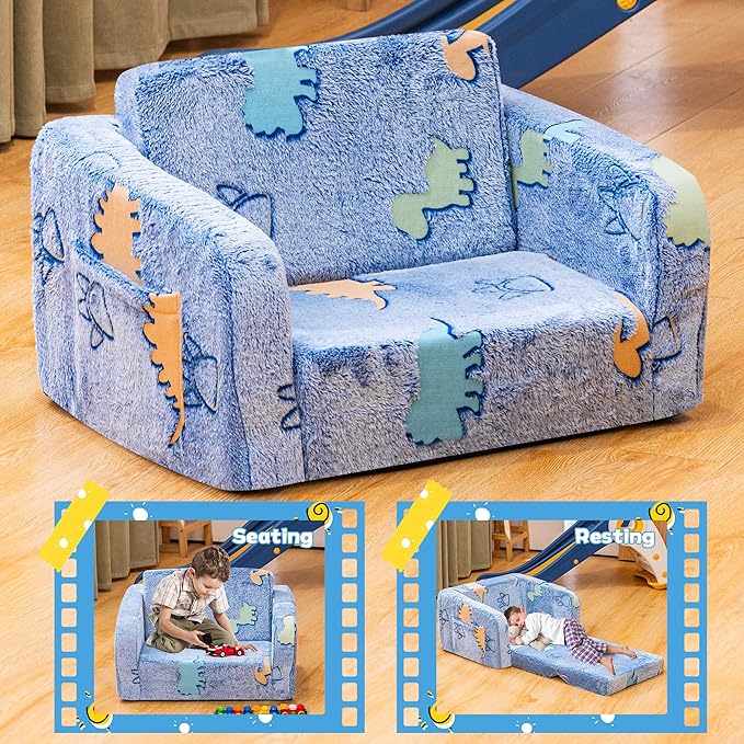 Lamerge 2-in-1 Soft Toddler Couch Fold Out, Foldable Toddler Chair, Glow in The - Image 8