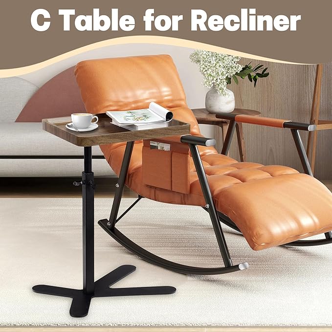 Aoligrace Walnut Side Table Adjustable Height, 360° Swivel C Shaped End Table - Image 3