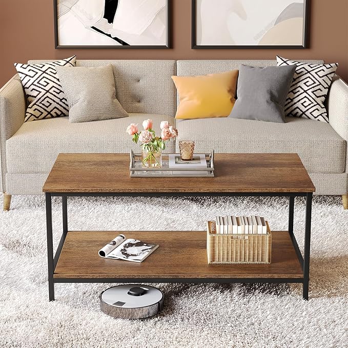 SAYGOER Coffee Table with Storage 2-Tier Industrial Center Table - Image 2