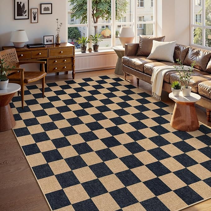 Lahome Checkered Easy Jute 8x10 Rug, Washable Rugs by Lahome