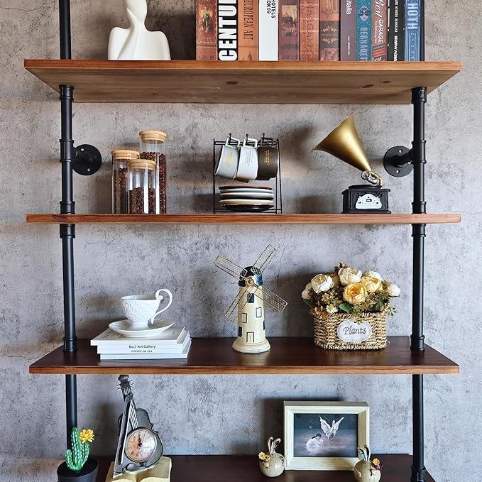 6 Tier Industrial Ladder Shelf Bookcase, Wall Mounted Rustic Bookshelf - Image 8