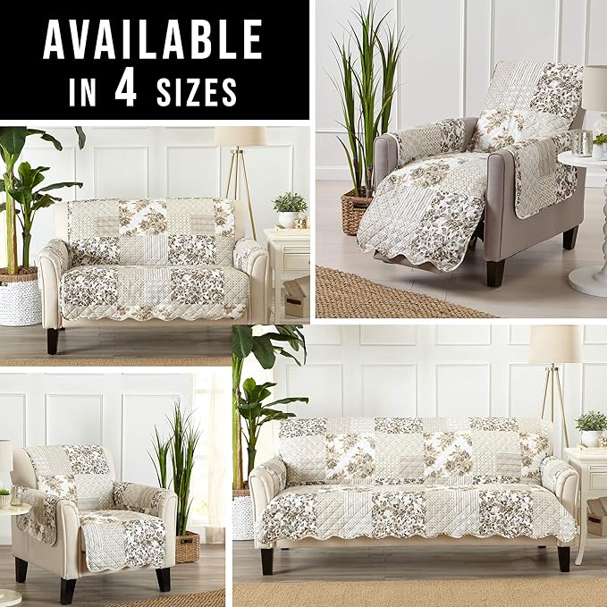 Great Bay Home Patchwork Scalloped Printed Furniture Protector Stain Resistant - Image 6