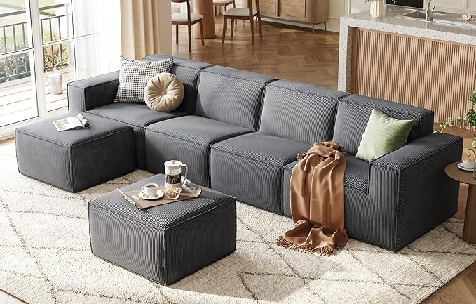 LINSY HOME Modular Sectional Sofa, Corduroy Sectional Cloud Couches by LINSYHOME