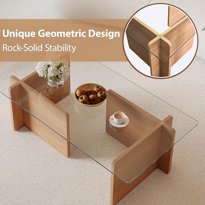 Modern Glass Coffee Table, Artistic Rectangular Coffee Table - Image 3