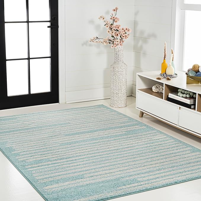 JONATHAN Y Khalil Modern Berber Stripe Turquoise/Cream Indoor Area Rug - Image 5