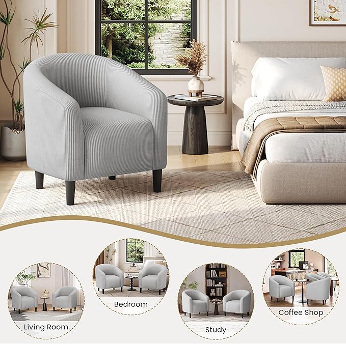 Yaheetech Accent Barrel Chair, Corduroy Fabric Club Chair, Furry Sherpa Elegant - Image 5