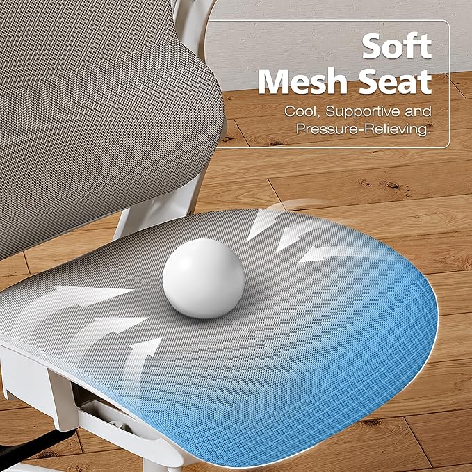 GABRYLLY Ergonomic Mesh Office Chair- White Desk Chair, Flip-Up Armrest - Image 8