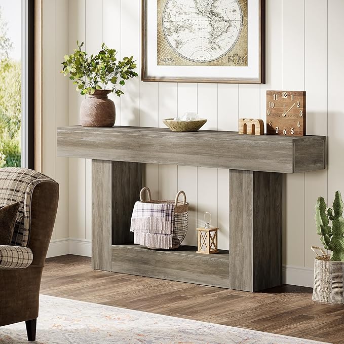 Tribesigns 63" Console Table, Farmhouse 2-Tier Entryway Table - Image 3