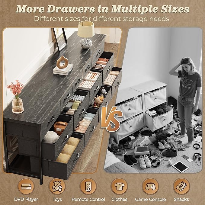 Huuger 70 Inch Dresser for Bedroom, TV Stand for 65, 80 Inch TV, 13 Fabric - Image 8