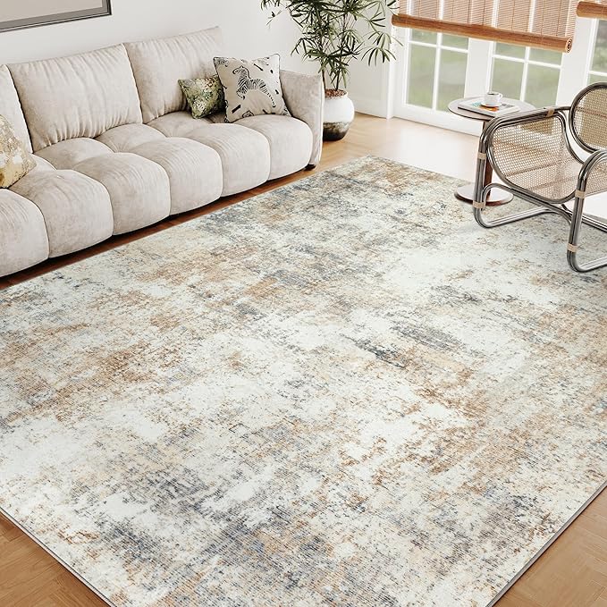 6x9 Washable Area Rug Gold Grey Neutral Abstract Living Room Bedroom Large - Image 4