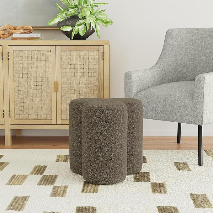 HomePop Upholstered Clover Shaped Ottoman Home Décor | Foot Rest Pouf – Dark - Image 2