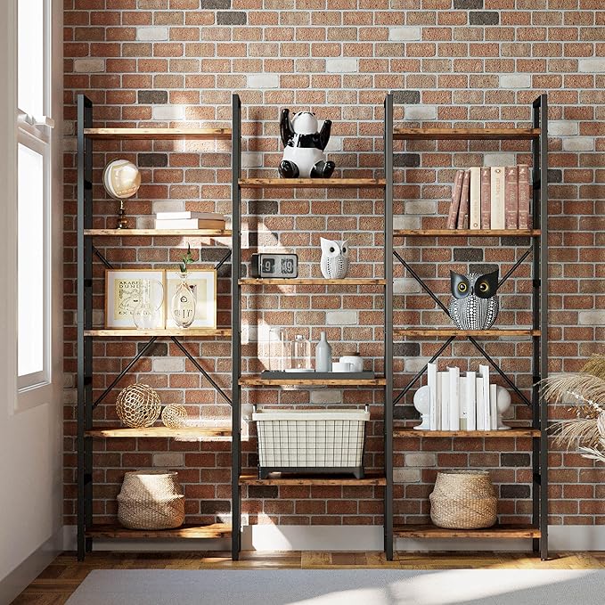 IRONCK Bookcases and Bookshelves Triple Wide 5 Tiers Industrial Bookshelf - Image 4