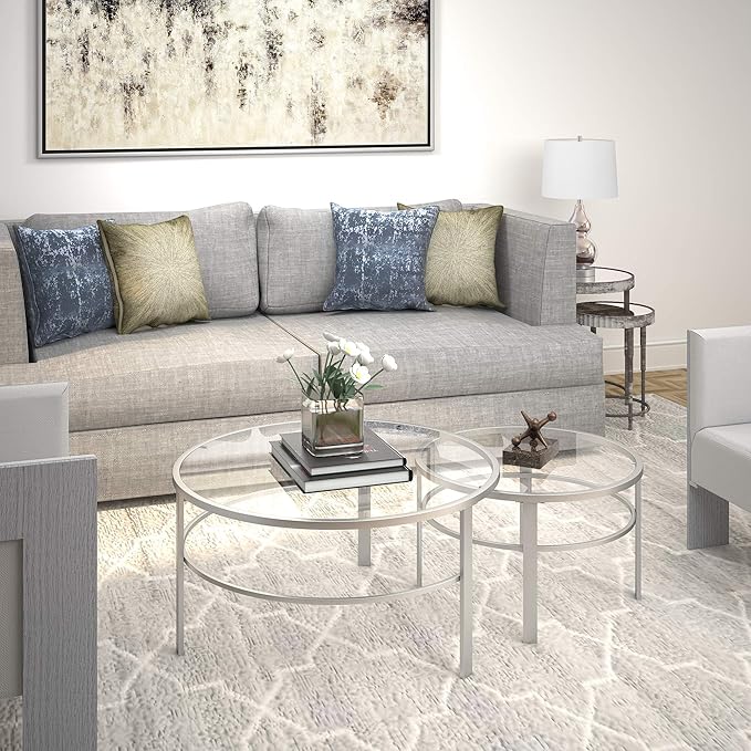 Henn&Hart Round Nested Coffee Table in Satin Nickel, Modern coffee tables - Image 16