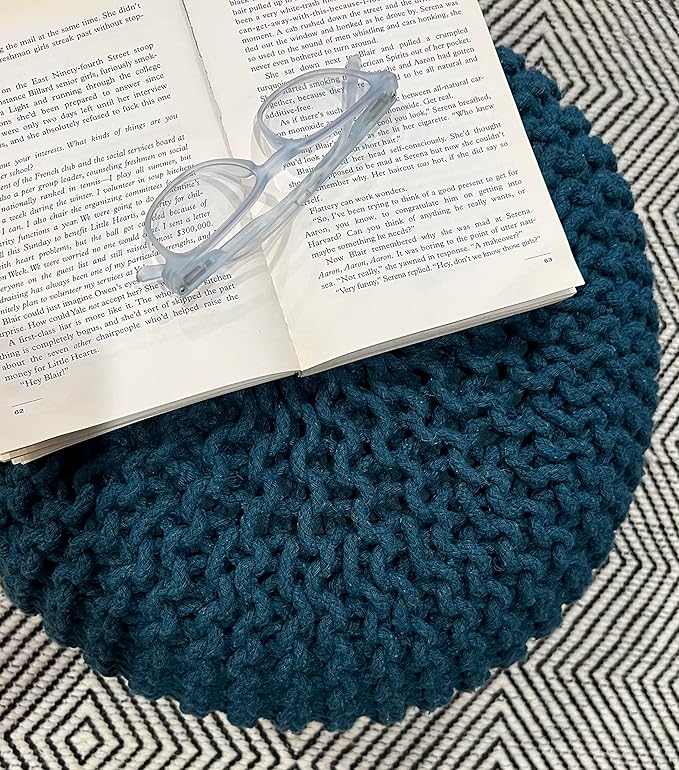 FRELISH DECOR Round Pouf Ottoman Hand Knitted 100% Cotton Pouf Foot Stool - Image 7