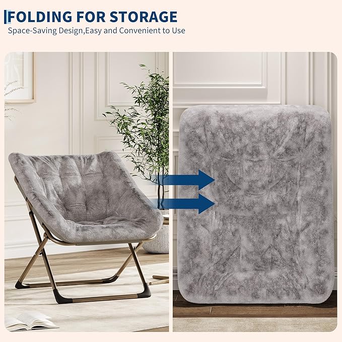 Comfy Chair for Adults, Foldable Living Room Chairs, Soft Faux Fur Folding - Image 7