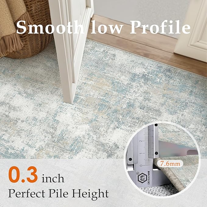 6x9 Washable Area Rug Blue Cream Modern Neutral Abstract Living Room Bedroom - Image 7
