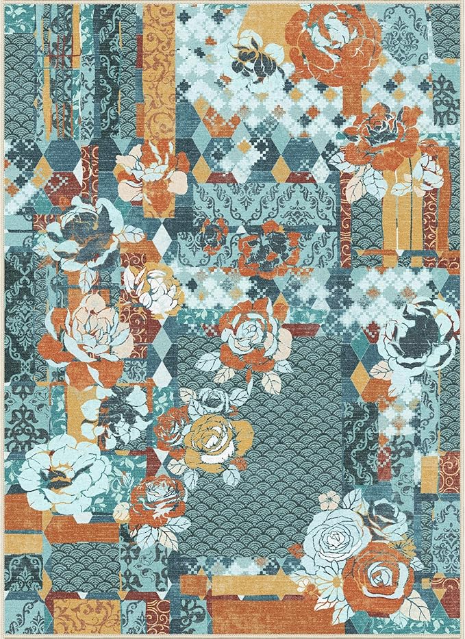 GENIMO 5X7 Floral Area Rugs for Living Room, Machine Washable Non Slip Vintage - Image 9