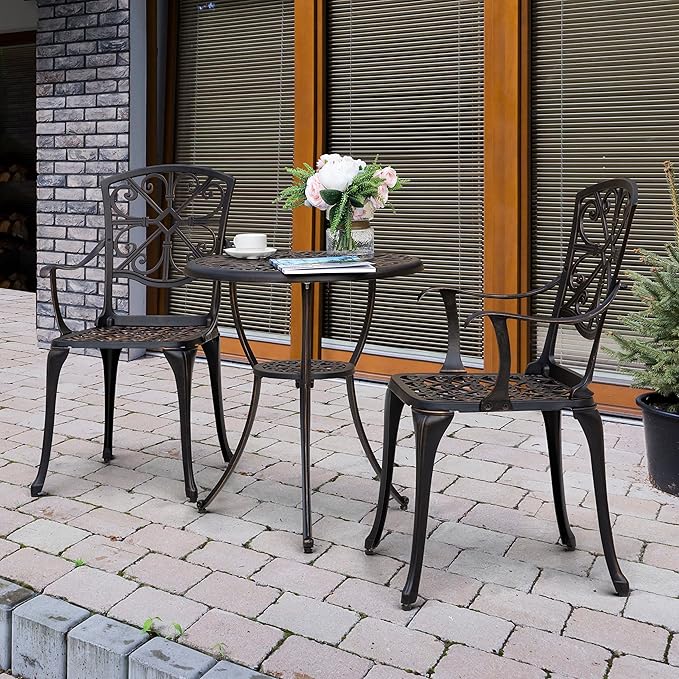 NUU GARDEN Bistro Set 3 Piece Outdoor All Weather Cast Aluminum Patio Bistro - Image 2