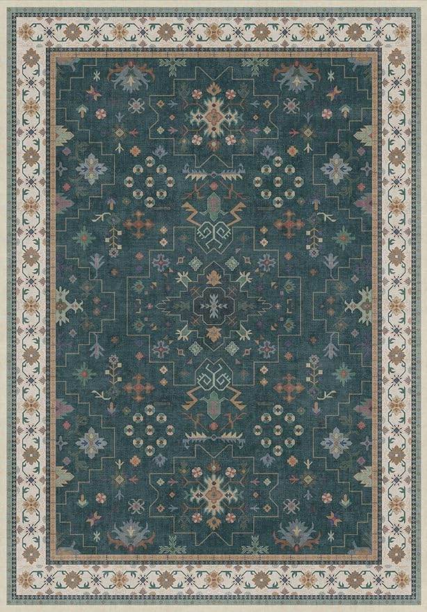 Dark Green Vintage 7x10 Washable Rugs - Image 2
