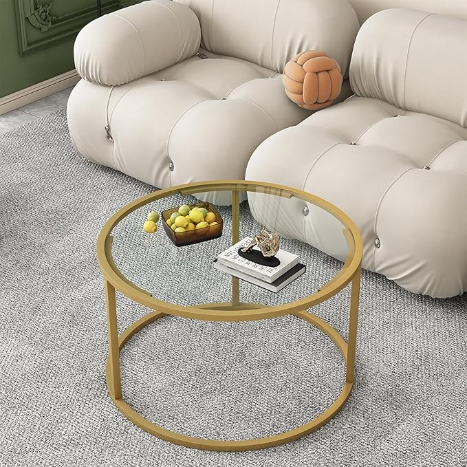 Glass Coffee Table, Round Gold Coffee Table - Image 5