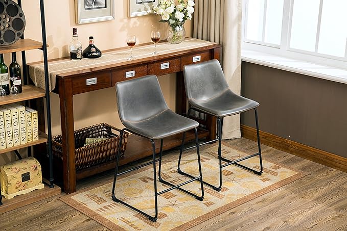 Roundhill Furniture Lotusville Vintage PU Leather Counter Height Stools - Image 2