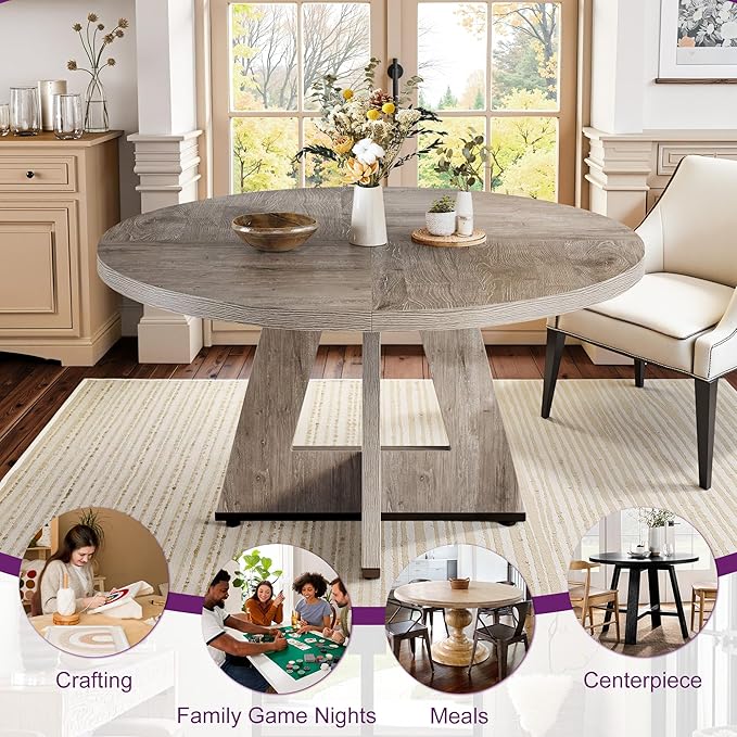 Round Dining Table for 4, Farmhouse Table for Dining Room, Living Room - Image 7