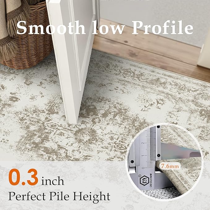 5x7 Washable Area Rug Brown Neutral Carpet - Image 4