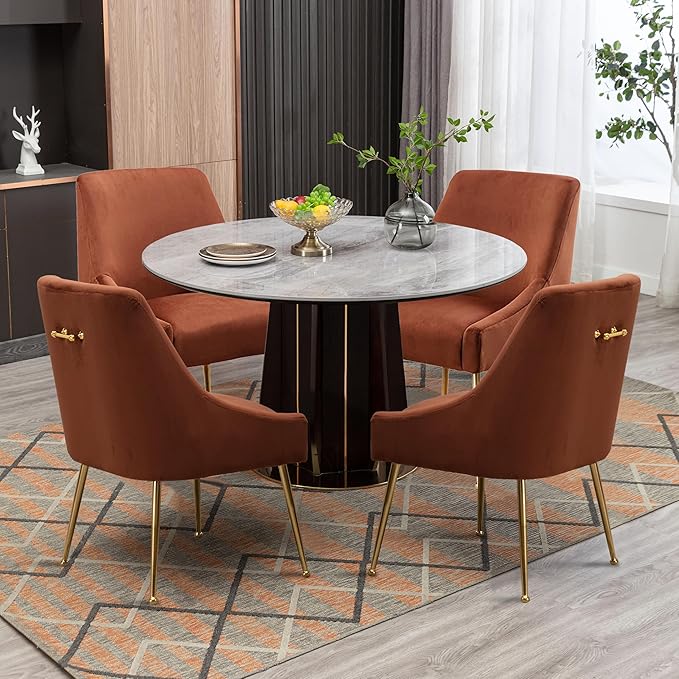 Modern Velvet Dining Chairs Set of 4, Contemporary Upholstered Furniture - Image 5