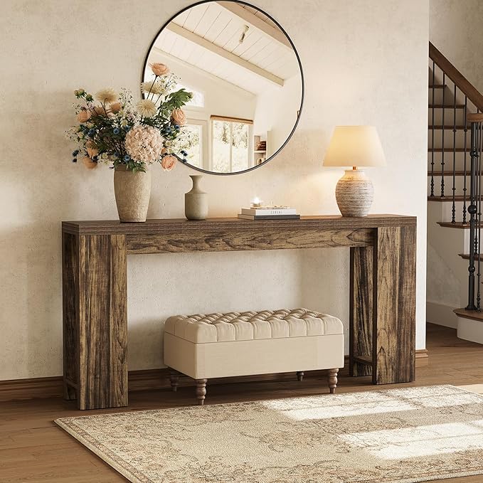 LITTLE TREE 70.9-Inch Long Entryway Table, Narrow Farmhouse Sofa Console Table - Image 9