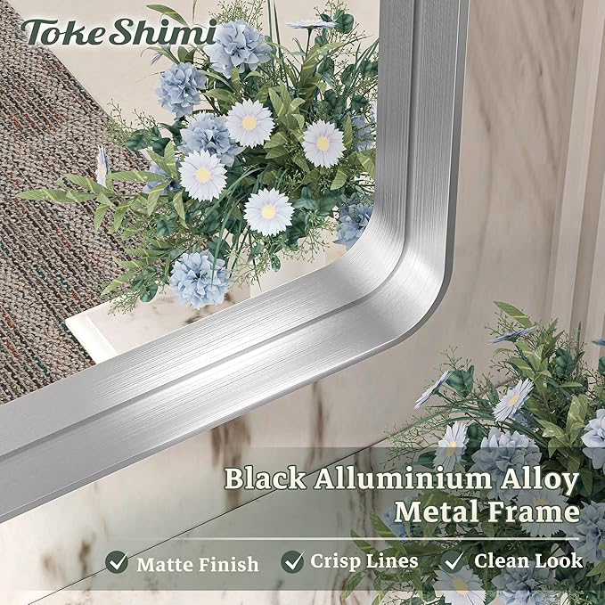 TokeShimi 24 x 32 Inch Brushed Silver Bathroom Mirror - Image 3