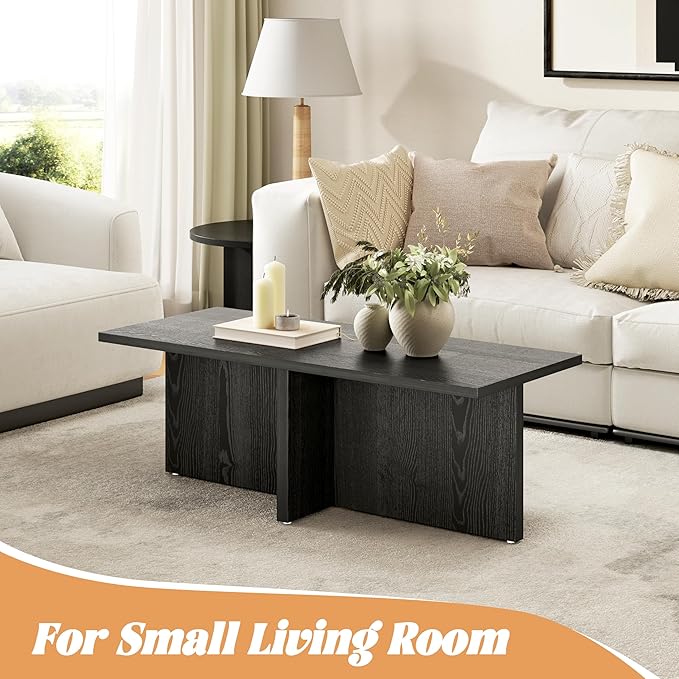 Luoxiao Rectangle Coffee Table for Living Room 47 inch Wood Modern Center - Image 3