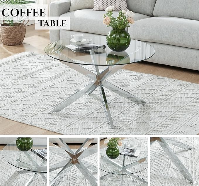 Round Glass Coffee Tables for Living Room, Home Office, Modern & Simple Center - Image 6