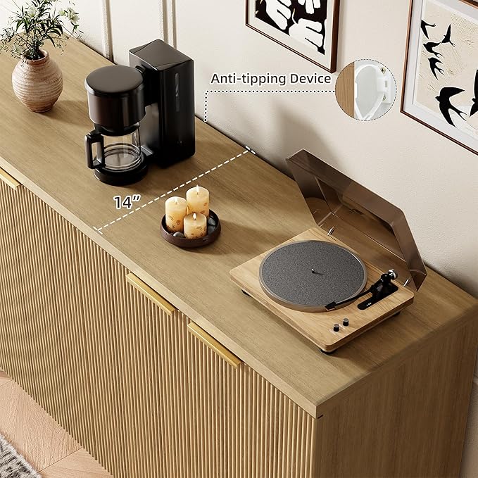 Sideboard Buffet Cabinet with Storage, 4 Doors Wood Entryway Cabinet, Modern - Image 3