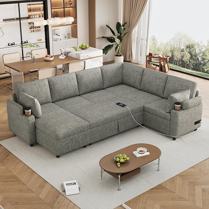Eafurn Oversized U Shaped Sectional Sleeper Sofabed Pull Out Couch Bed - Image 3