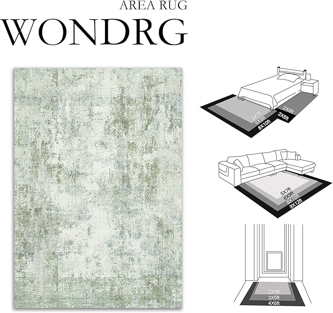 8x10 Washable Area Rug Green Modern Neutral Abstract Living Room Bedroom Indoor - Image 2