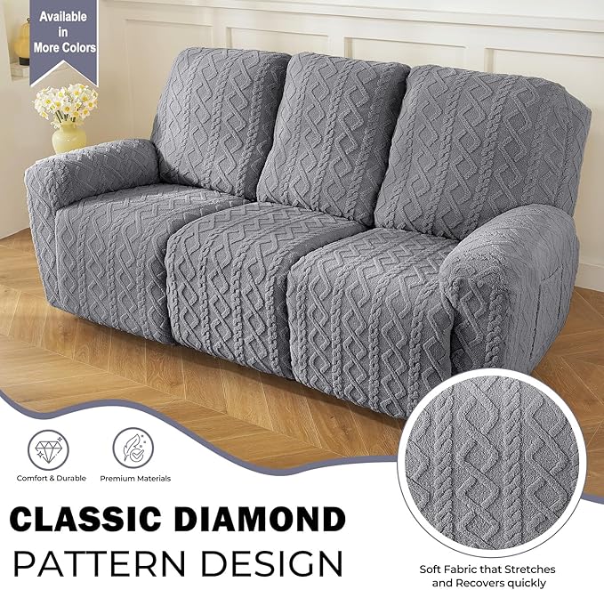 vctops 8 Pieces Geometric Jacquard Plush Recliner Sofa Covers Soft Fuzzy Fluffy - Image 3