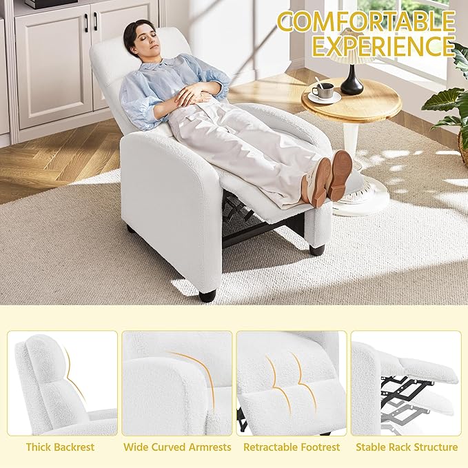 Yaheetech Boucle Recliner Chair Single Sofa Home Theater Seating Adjustable - Image 7