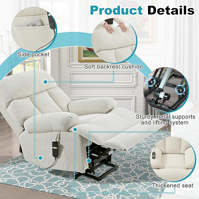 Recliner Chair Power Lift Massage Chair Full Body 23" Large Size Electric - Image 5