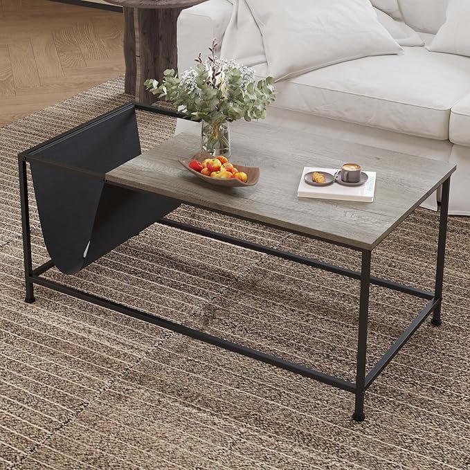 SENIG Grey Oak Rectangle Wood and Metal Coffee Table - Image 6