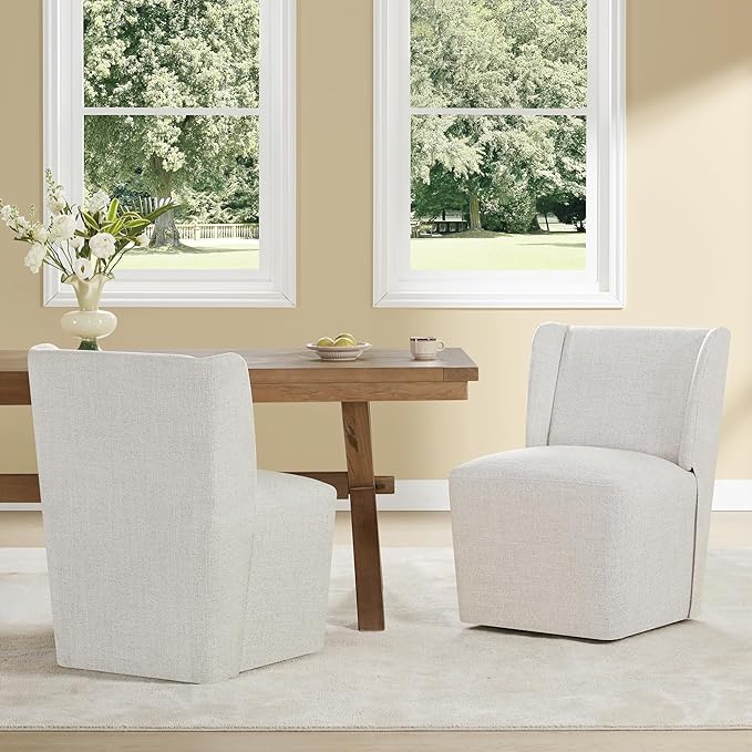 Upholstered Dining Chair with Casters Wingback Modern Side Armless Deskchair - Image 2