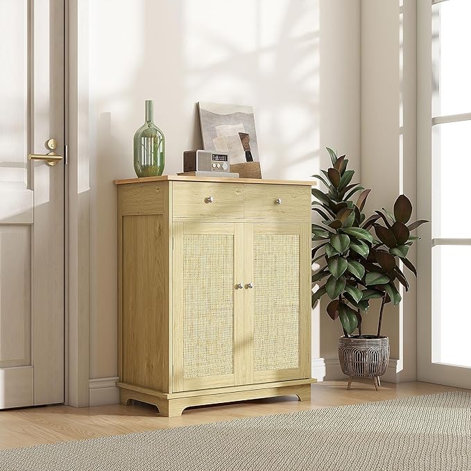 HOMCOM Sideboard with Solid Wood Countertop, Modern Kitchen Storage Cabinet - Image 2